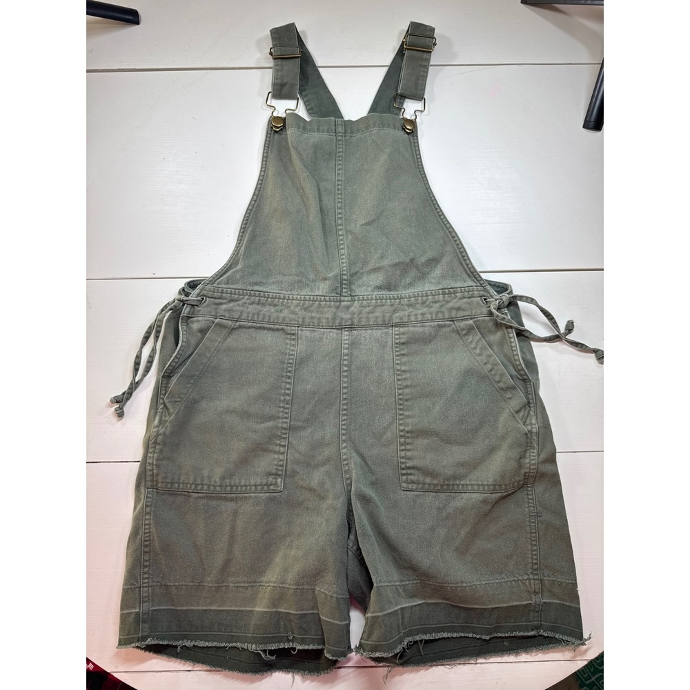 Toad&Co Women Olive Green Shortalls Adjustable Strap Side Tie Overalls Small